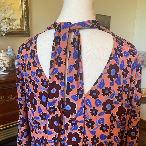 Eloquii 60s Mod Floral Keyhole Mock Neck Midi Dress • Orange Blue Brown Size 20 - Picture 7 of 10
